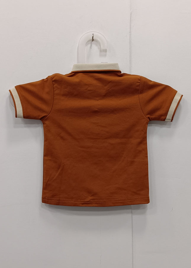 Boys Brown Polo T-Shirt with Horse Rider Print | Casual Kids Cotton T-Shirt | He & She