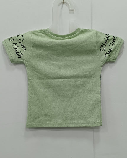 Boys Green Printed T-Shirt with Horse Graphic | Half Sleeve Kids Casual Wear – He & She