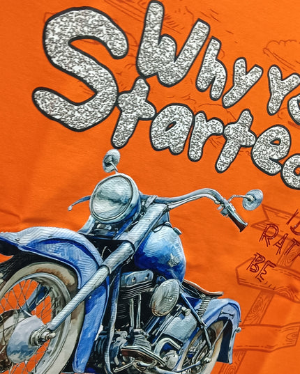 Boys Orange Bike Print T-Shirt | Casual Kids Graphic Cotton Tee | He & She