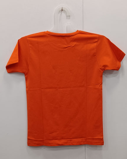 Boys Orange Bike Print T-Shirt | Casual Kids Graphic Cotton Tee | He & She