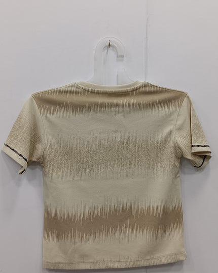 Boys Beige Textured T-Shirt with Pocket | Casual Kids Cotton Half Sleeve Tee | He & She