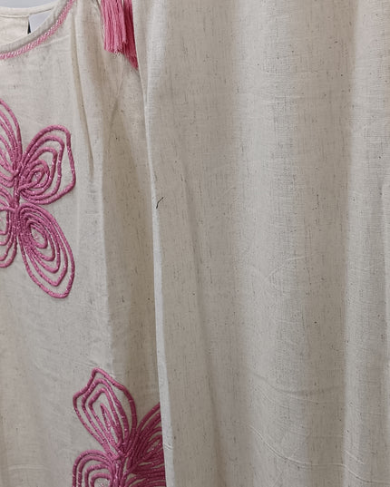 He & She Women’s Cotton Kurti Palazzo Set – Cream Floral Printed Summer Ethnic Wear