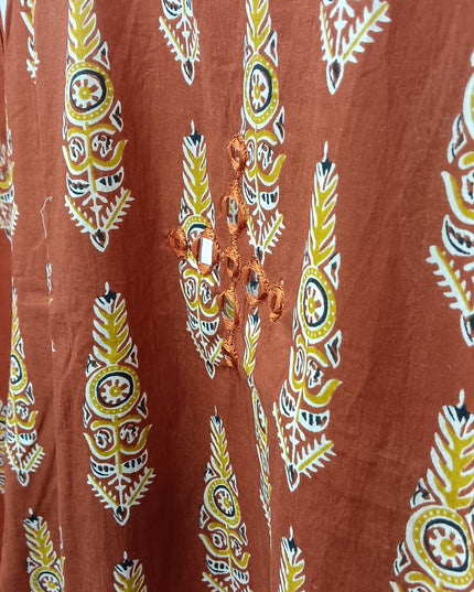 Rust Printed Sleeveless Kurti Pant Set for Women | Stylish Ethnic Wear by He & She