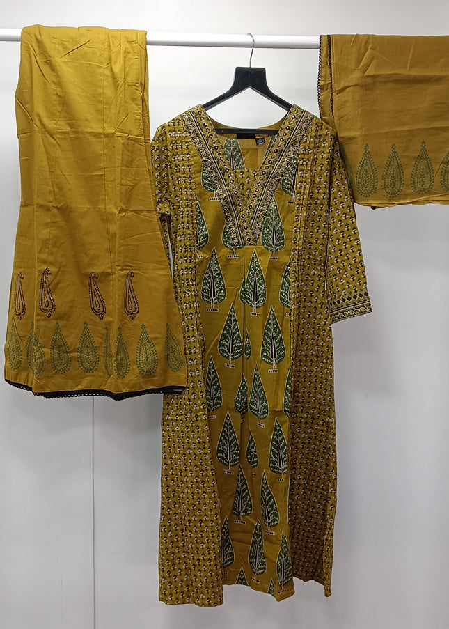 Mustard Printed Kurti Palazzo Set with Dupatta for Women | Ethnic Wear by He & She