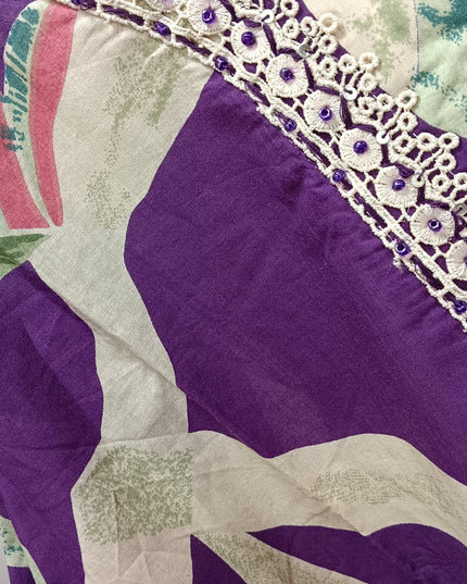 Women Purple Printed Kurti with Cream Palazzo Set | Elegant Ethnic Wear by He & She