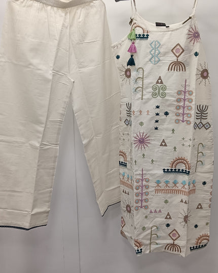 Women Off-White Printed Kurti with Pants Set | Stylish Ethnic Wear by He & She