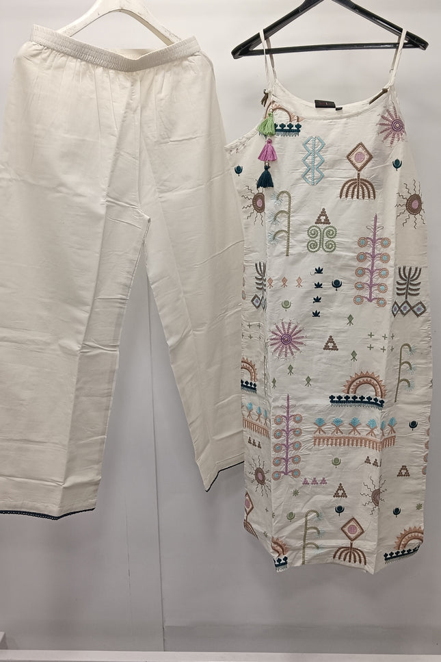 Women Off-White Printed Kurti with Pants Set | Stylish Ethnic Wear by He & She