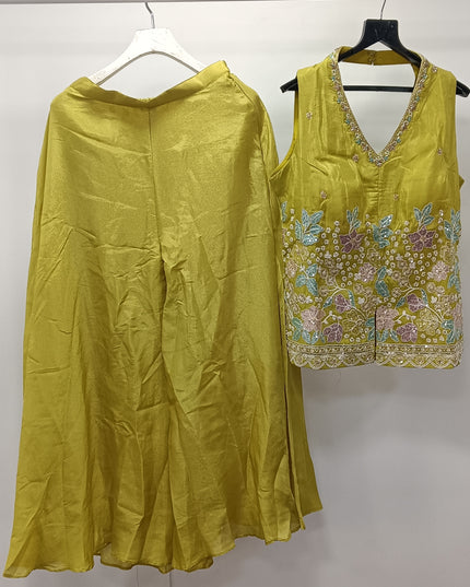 Women Yellow Embroidered Kurti with Palazzo Set | Festive & Ethnic Wear | He & She