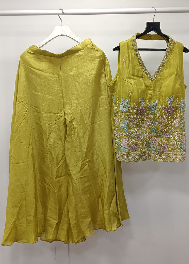 Women Yellow Embroidered Kurti with Palazzo Set | Festive & Ethnic Wear | He & She