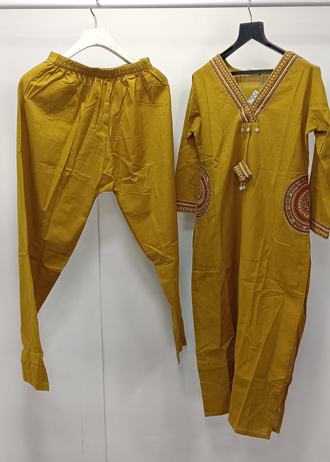 Mustard Ethnic Kurti Pant Set for Women | Elegant Traditional Wear by He & She