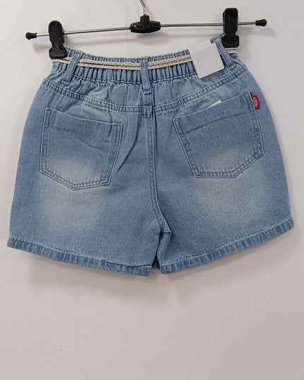 Girls Denim Pleated Skort with Cute Belt | Kids Casual Summer Wear | He And She