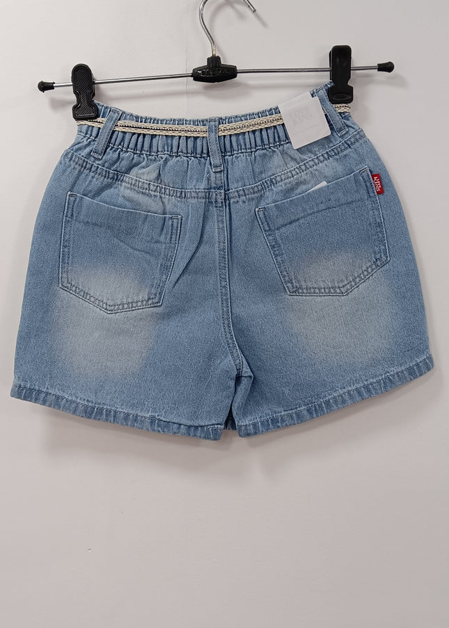 Girls Denim Pleated Skort with Cute Belt | Kids Casual Summer Wear | He And She