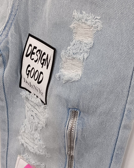 Girls Light Blue Distressed Patch Denim Jeans – Stylish Kids Streetwear | He & She