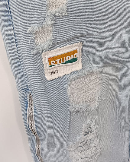 Girls Light Blue Distressed Patch Denim Jeans – Stylish Kids Streetwear | He & She