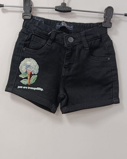 Girls Blue Printed Denim Shorts with Tree Design | He & She Kidswear