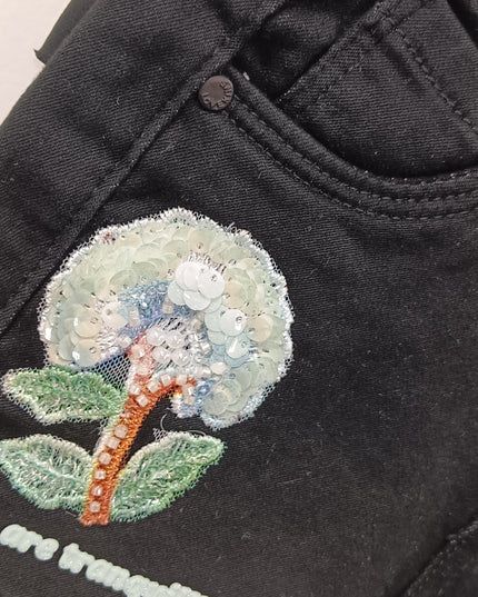 Girls Blue Printed Denim Shorts with Tree Design | He & She Kidswear