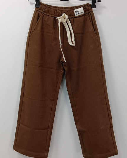 He & She Kids Girls Brown Cotton Track Pants with Drawstring – Comfortable Elastic Waist Bottom Wear