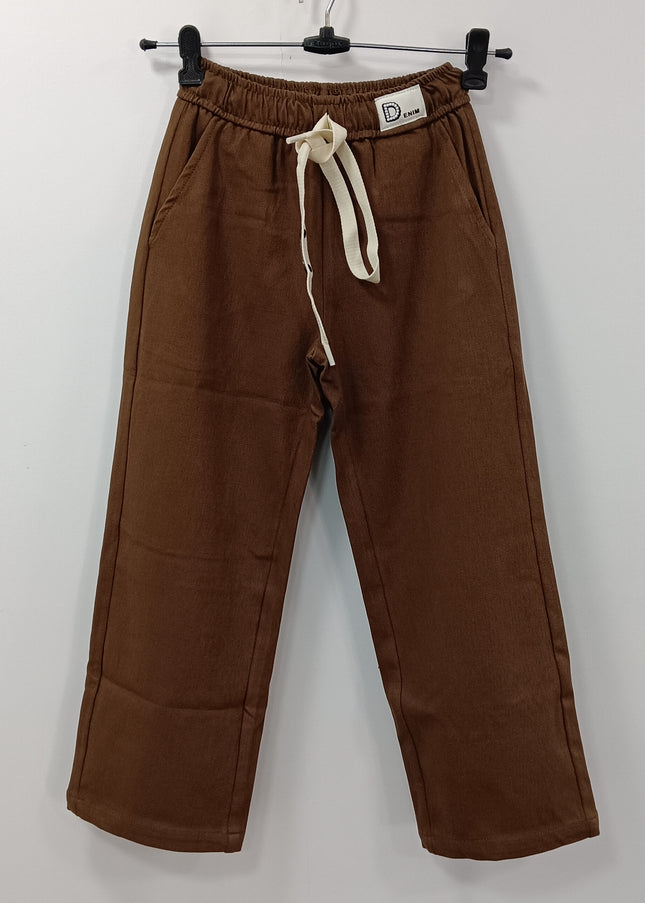 He & She Kids Girls Brown Cotton Track Pants with Drawstring – Comfortable Elastic Waist Bottom Wear