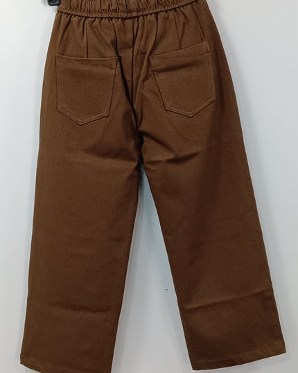 He & She Kids Girls Brown Cotton Track Pants with Drawstring – Comfortable Elastic Waist Bottom Wear