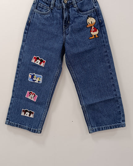 He and She Kids Cartoon Patch Denim Jeans – Stylish  Girls Casual Wear
