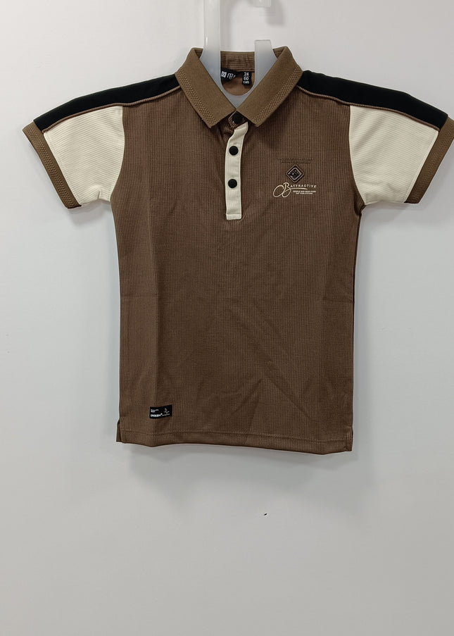 Boys Brown Colorblock Polo T-Shirt with Collar | Casual Kids Wear | He and She