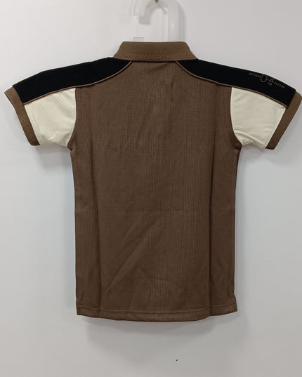 Boys Brown Colorblock Polo T-Shirt with Collar | Casual Kids Wear | He and She