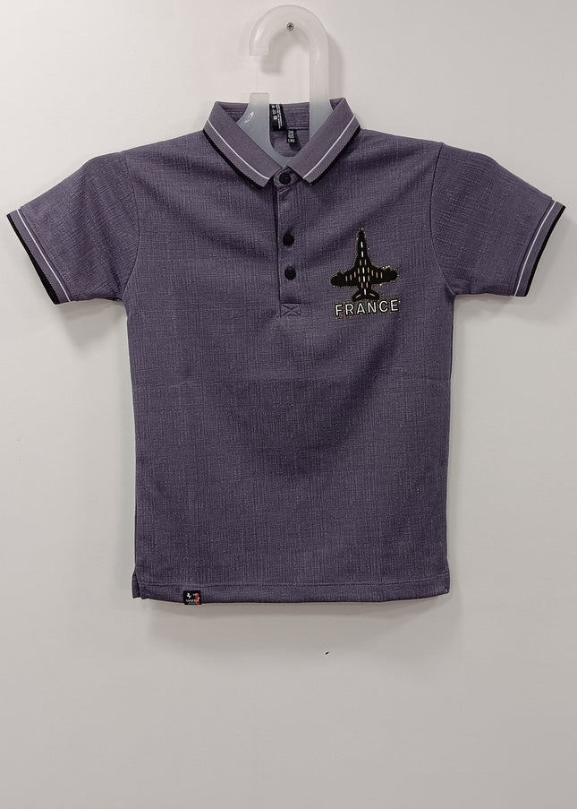 Boys Grey Polo T-Shirt with Collar | Premium Casual Kidswear by He & She