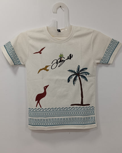 He and She Boys Beach Print Cotton T-Shirt | Summer Casual Wear for Kids