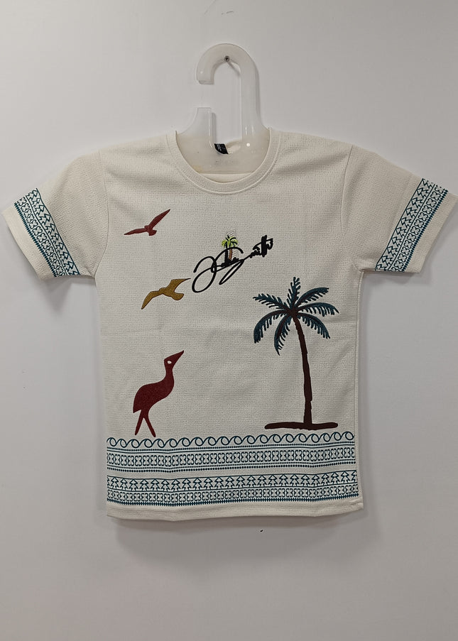 He and She Boys Beach Print Cotton T-Shirt | Summer Casual Wear for Kids