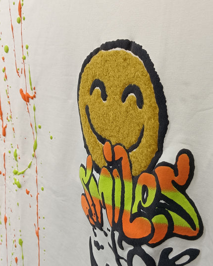 Boys Cream Smile Print T-Shirt – Fun Graphic Cotton Tee for Kids | He & She