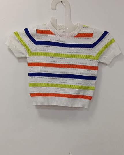 Girls White Multicolor Striped Knit Top | Soft Summer Kidswear by He & She