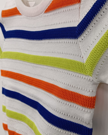 Girls White Multicolor Striped Knit Top | Soft Summer Kidswear by He & She