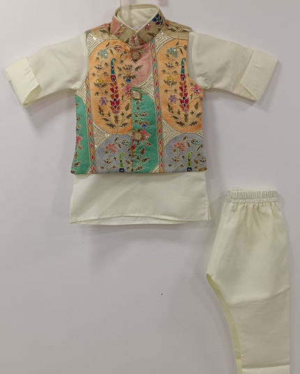 He and She Boys Embroidered Koti Kurta Pajama Set | Festive Ethnic Wear for Kids