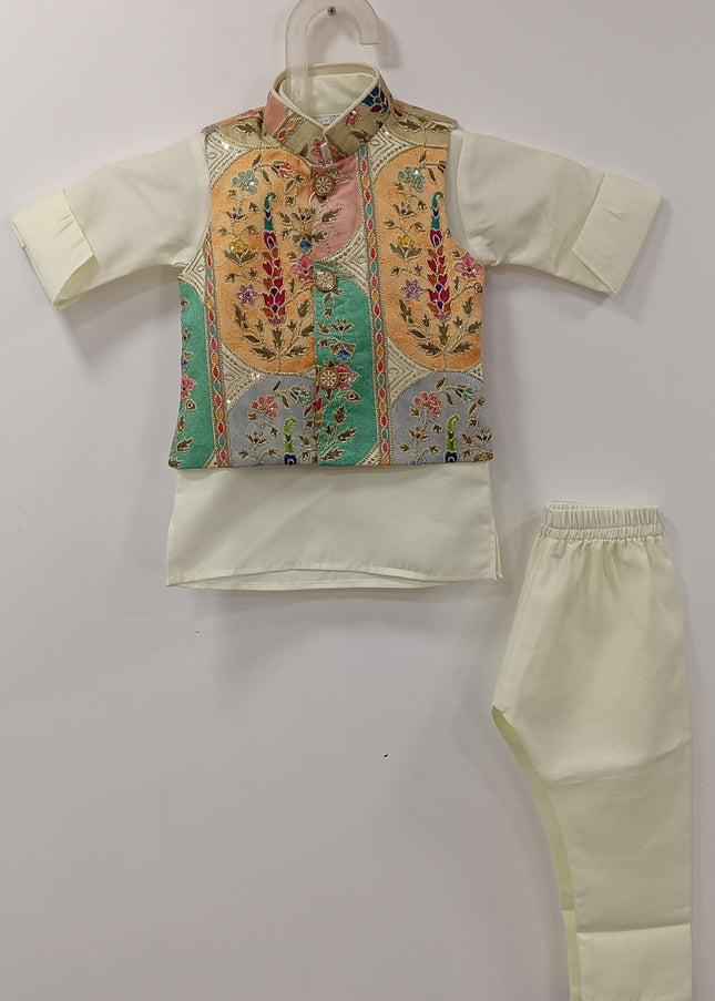 He and She Boys Embroidered Koti Kurta Pajama Set | Festive Ethnic Wear for Kids