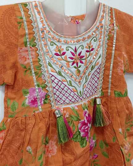 He and She Girls Orange Floral Kurta & Sharara Set | Festive Ethnic Wear for Kids