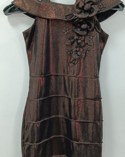 Girls Metallic Floral Off Shoulder Dress | Kids Party Wear Shimmer Dress