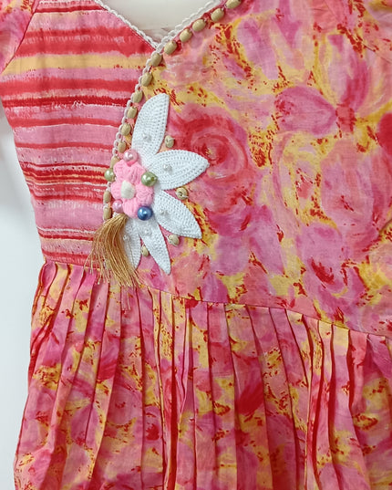 Girls Pink Floral Kurta with Dhoti Pants Set | Festive Ethnic Wear | He and She