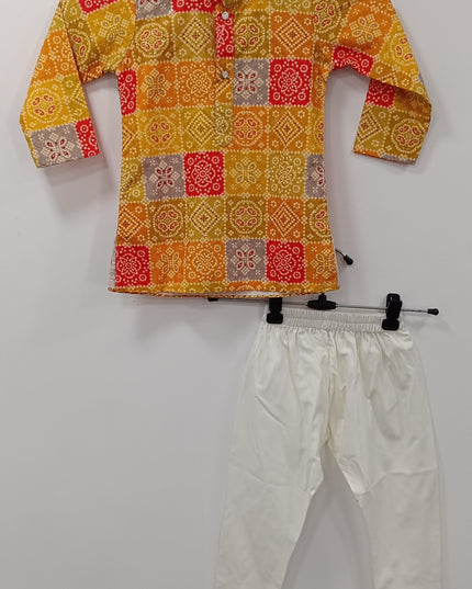 He & She Boys Festive Printed Kurta Set with Pajama – Yellow Ethnic Wear