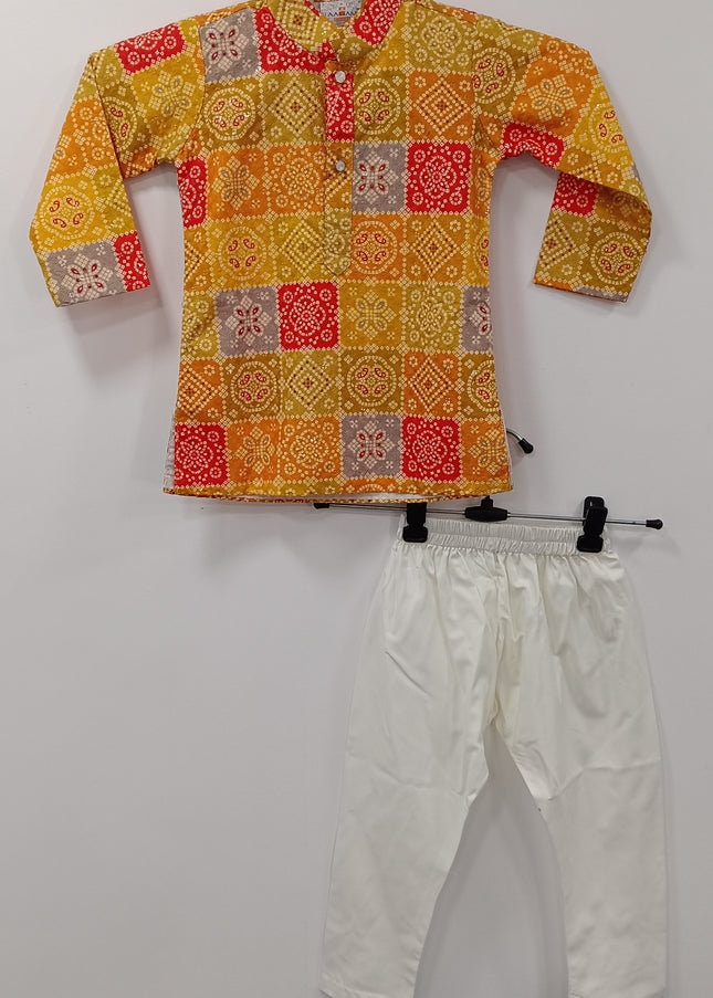 He & She Boys Festive Printed Kurta Set with Pajama – Yellow Ethnic Wear