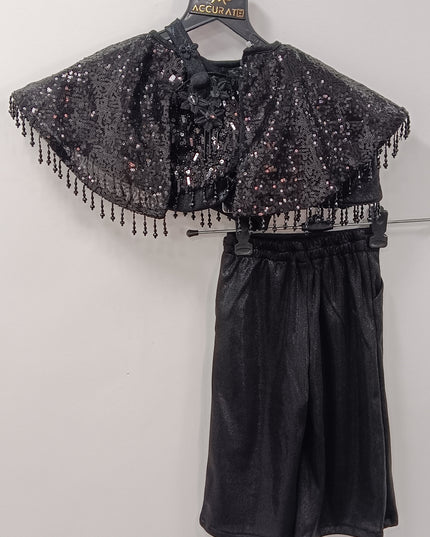 Girls Black Sequin Cape Top with Palazzo Set | Party Wear Outfit for Kids