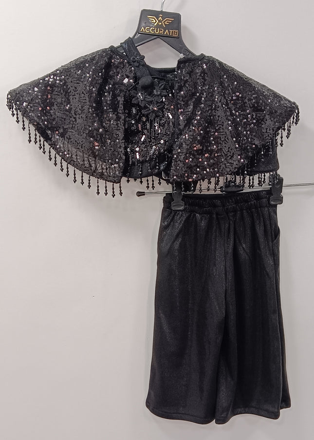 Girls Black Sequin Cape Top with Palazzo Set | Party Wear Outfit for Kids