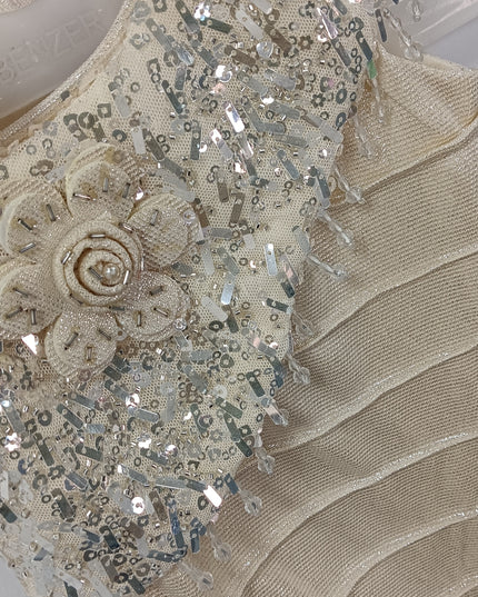 Girls Champagne One-Shoulder Party Dress with Sequin & Floral Detail | He and She