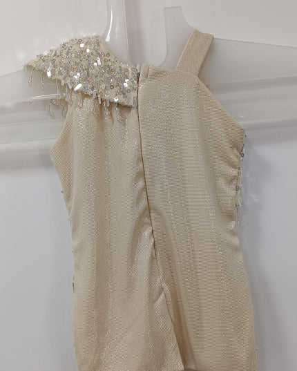 Girls Champagne One-Shoulder Party Dress with Sequin & Floral Detail | He and She