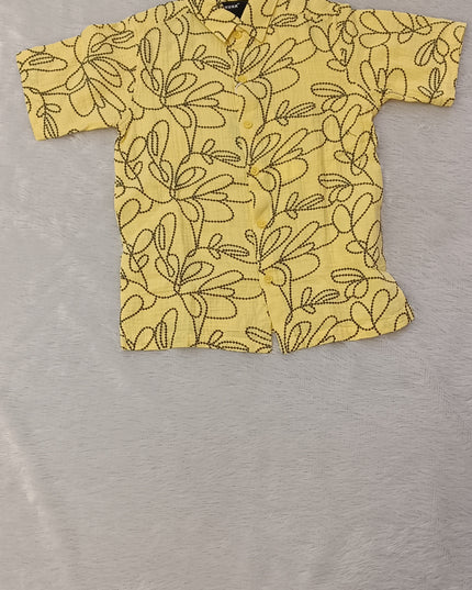 He And She Boys Yellow Printed Casual Shirt | Stylish Half Sleeve Cotton Shirt for Kids