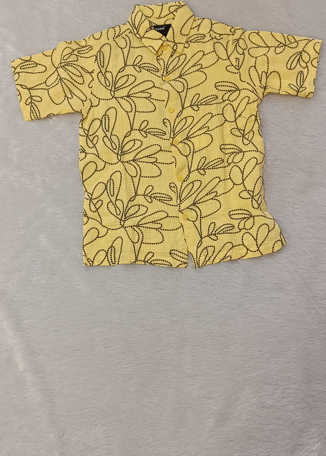 He And She Boys Yellow Printed Casual Shirt | Stylish Half Sleeve Cotton Shirt for Kids