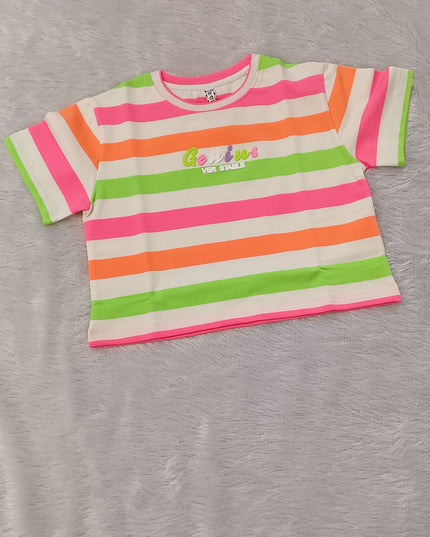 He and She Girls Multicolor Striped Crop Top for Kids