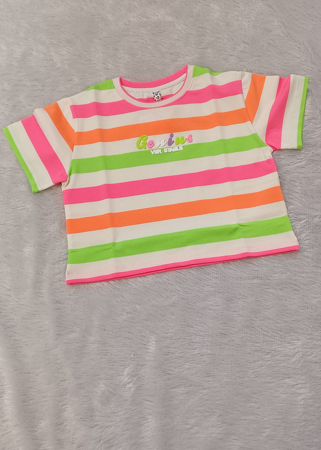 He and She Girls Multicolor Striped Crop Top for Kids