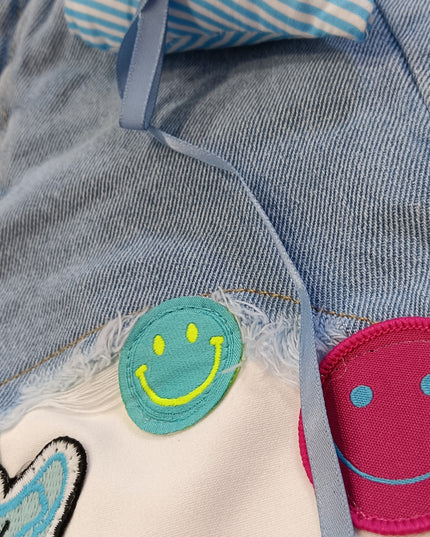 He And She Girls Light Blue Denim Shorts | Cute Patch Work Casual Shorts for Kids