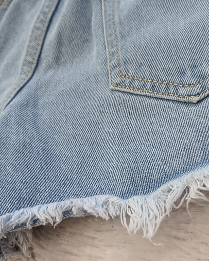 He And She Girls Light Blue Denim Shorts | Cute Patch Work Casual Shorts for Kids