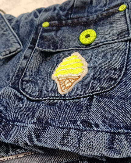 He and She Girls Stylish Denim Shorts with Fruit Patch Design for Kids